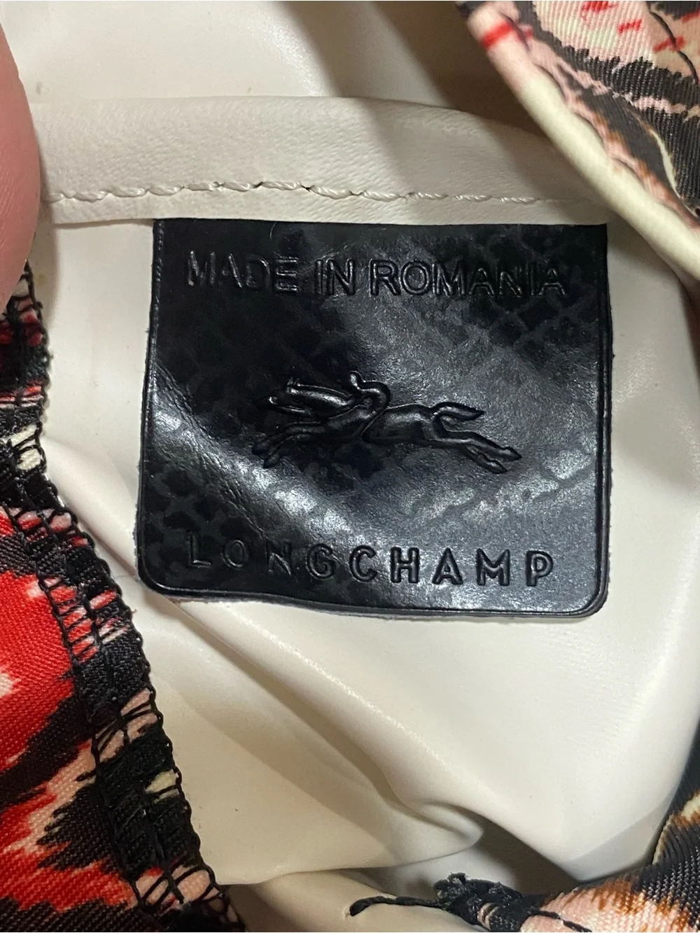 AUTHENTIC LONGCHAMP LE PLIAGE 'IKAT' PRINT BACKPACK - IVORY RED BLACK
